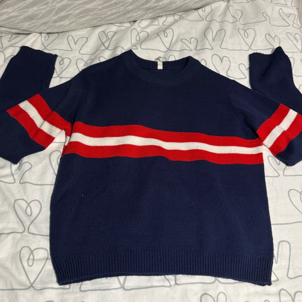 Bluenotes Navy and Red Striped Sweater
